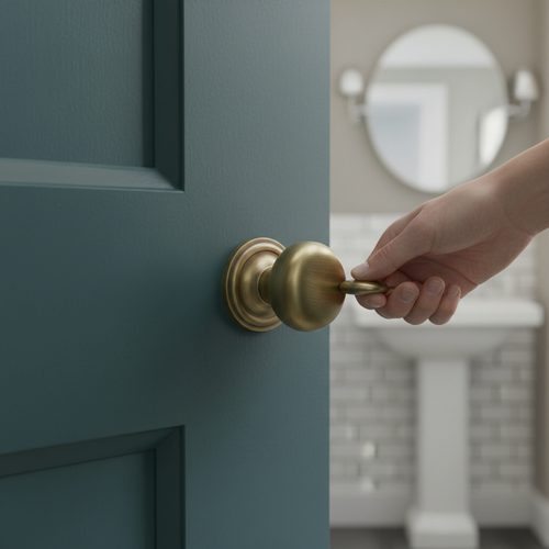 Premium Antique Brass Mushroom Mortice Bathroom Door Knob Set with Ball Bearing Hinges and Privacy Lock - Image 2
