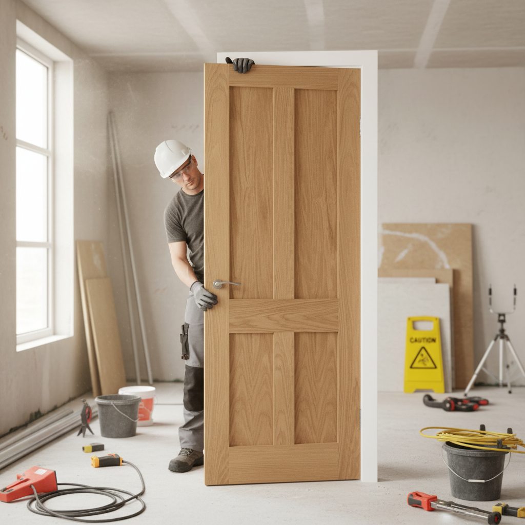 Premium Made-to-Measure FD30 Fire Door with Unfinished Oak Finish for Custom Aesthetic and Safety