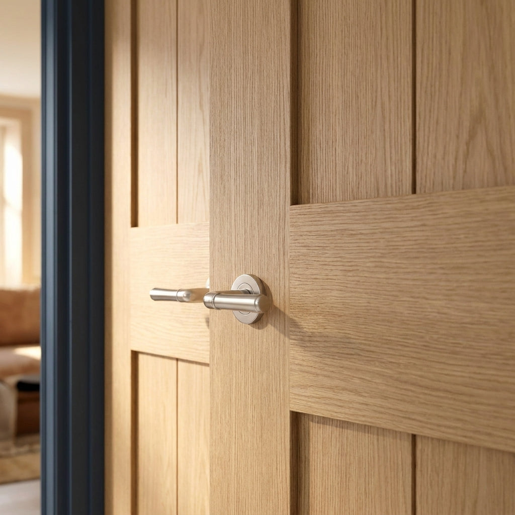 Internal Unfinished Oak Pattern 10 1 Panel Door Pair - detail view