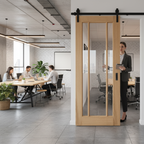 Internal Unfinished Sliding Door with 3 Light Clear Glass and Black Steel Track for Customization - Image 2