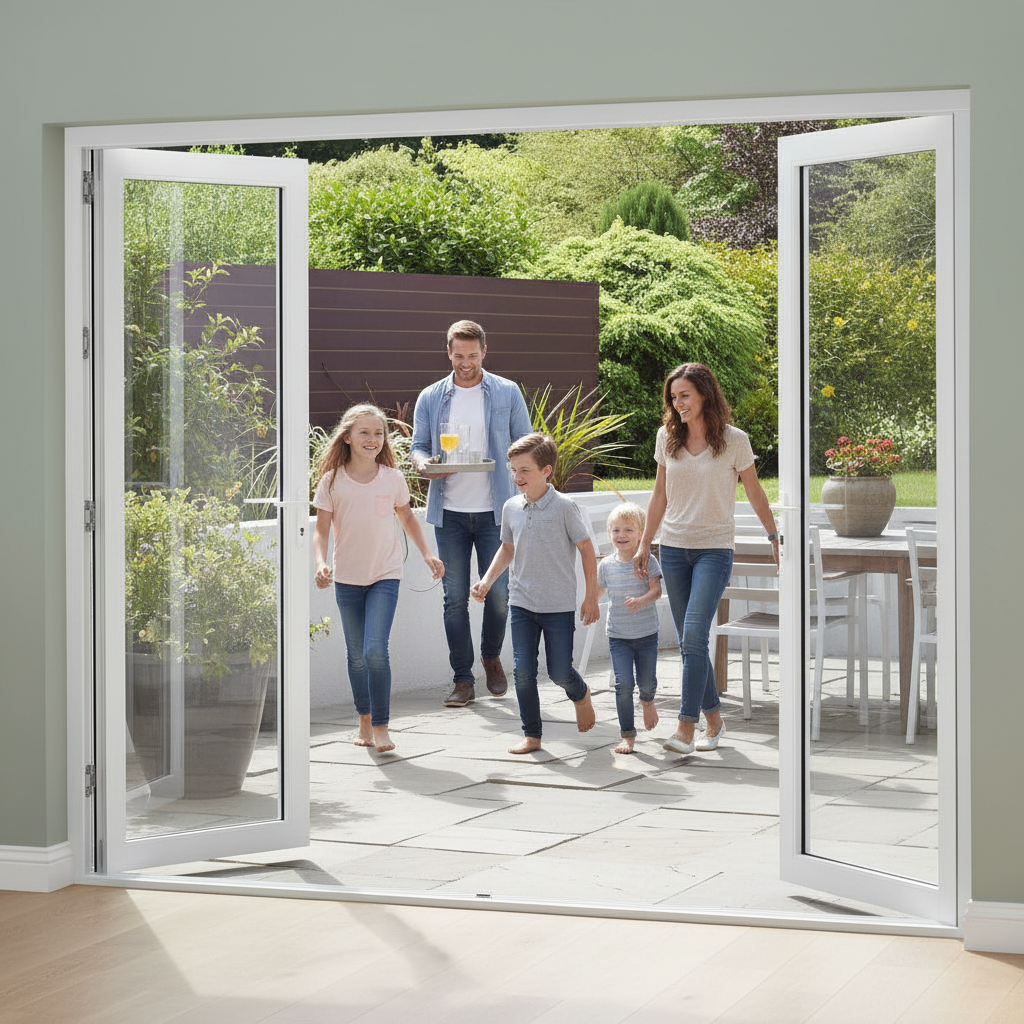 Premium 7ft Slimline White Timber External Bifold Door Set with Low E Coated Double Glazing and Complete Installation Kit