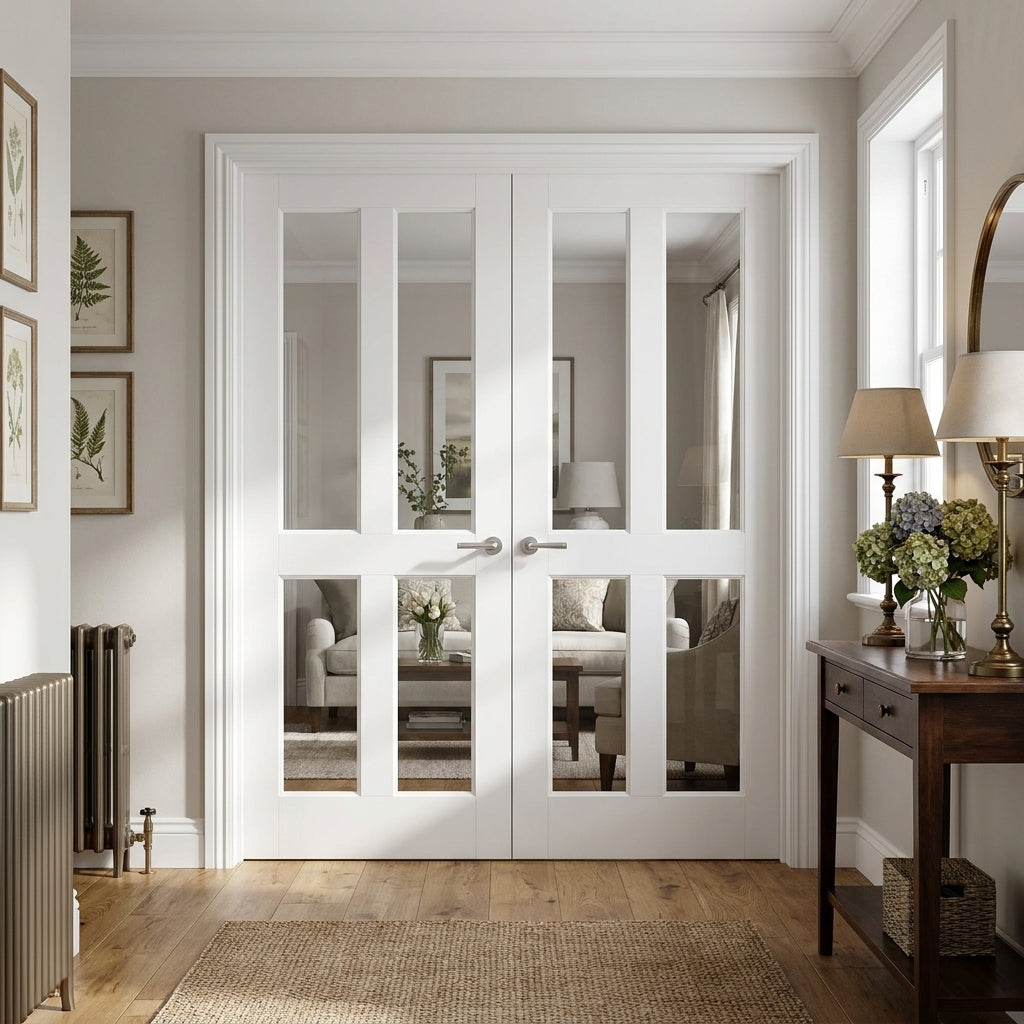 Internal 4 Panel White Primed Pair Door - Solid Core Construction