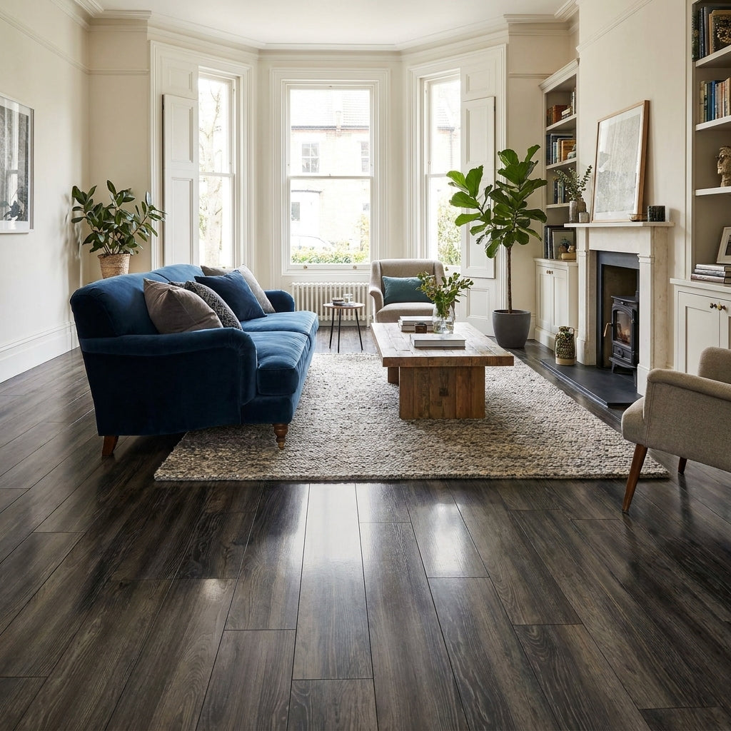 8mm High Gloss Laminate Flooring in Ravine Oak with 4V Bevel Edge