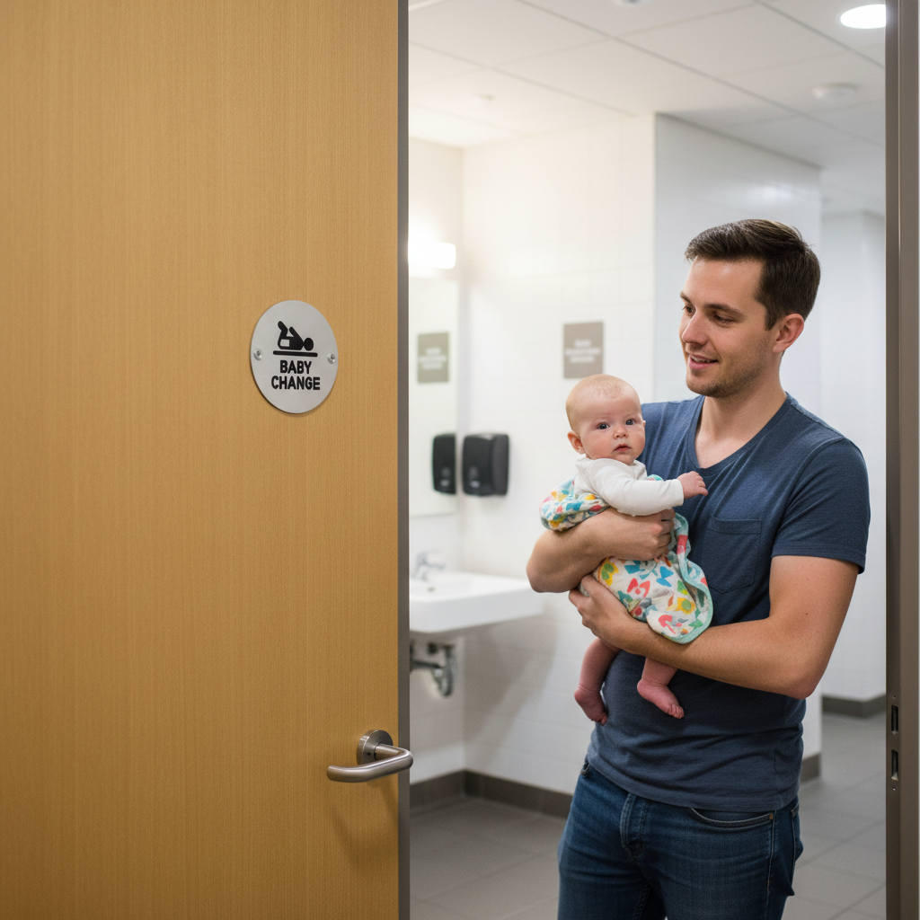 Premium Baby Change Symbol in Satin or Bright Stainless Steel Finish with Screws - Ideal for Commercial Use with 10 Year Guarantee