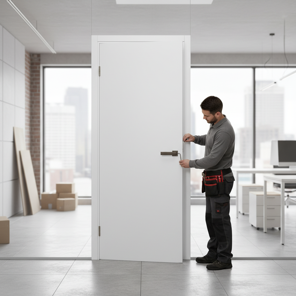 Premium Flush White Primed Interior Door with Solid Core and Fire Rated Options - High-Quality Professional Grade for Industrial and Commercial App...