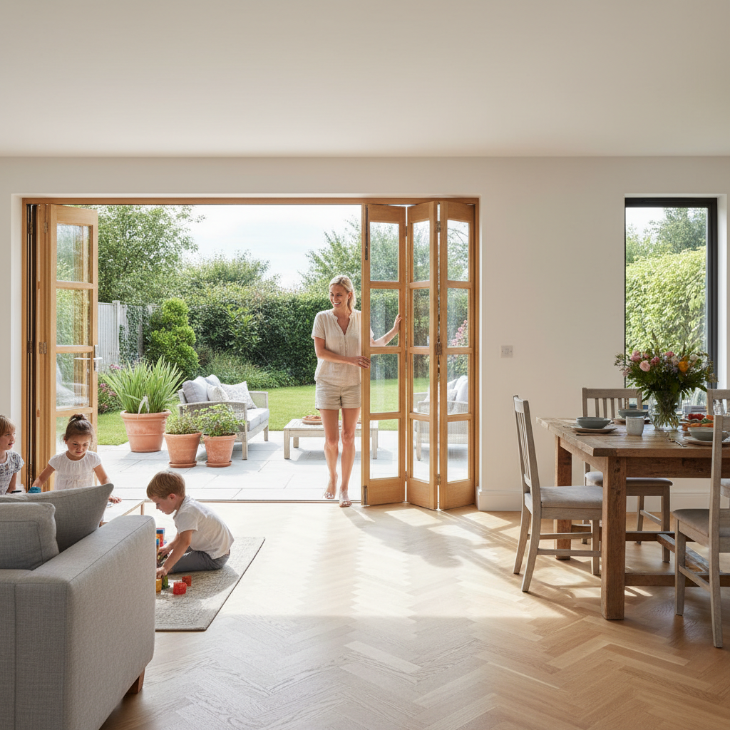 Premium 5 Leaf Bi-Folding Door Set - Clear Glazed Oak with Slimline Design and High-Quality Hardware