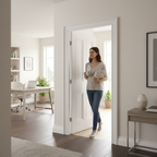 Premium White Internal Door with Four Rectangular Panels, Solid Engineered Core, and Customizable Sizing Options