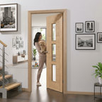 Premium Fully Finished Clear Glazed Internal Oak Door with V Grooves for Contemporary Style