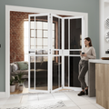 Premium White Tinted Glazed Industrial Style Room Divider with Bi-Folding Doors for Flexible Space Solutions