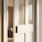 Internal Pocket Door Set with White Primed Finish, 2 Panel, 2 Light Obscure Glass - detail view