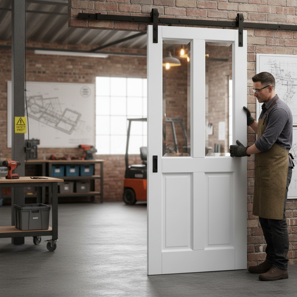 Premium Internal White Primed 4 Panel 2 Light Sliding Door Set with Clear Bevelled Glass for Rustic and Contemporary Spaces