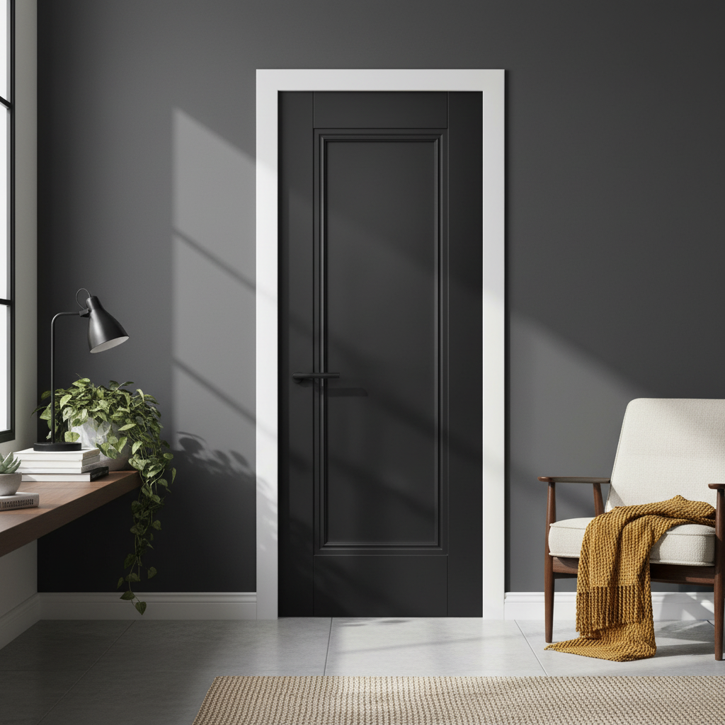 Premium Internal Fully Finished Black Lancaster 1 Panel Door with Solid Core and Trimmable Design for Contemporary Interiors - Image 2
