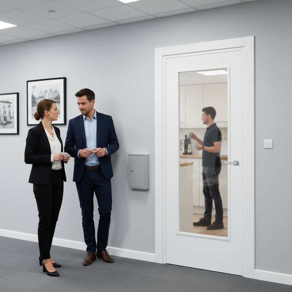 Premium White Primed Glazed Fire Door with Clear Flat Fire Glass and Solid Core Construction for Enhanced Safety