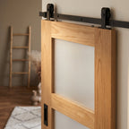 Oak Internal Sliding Door Unfinished with 4 Light Obscure Glass - detail view