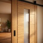 Internal Oak Sliding Door Unfinished with 1 Light Clear Glass, Solid Core - detail view