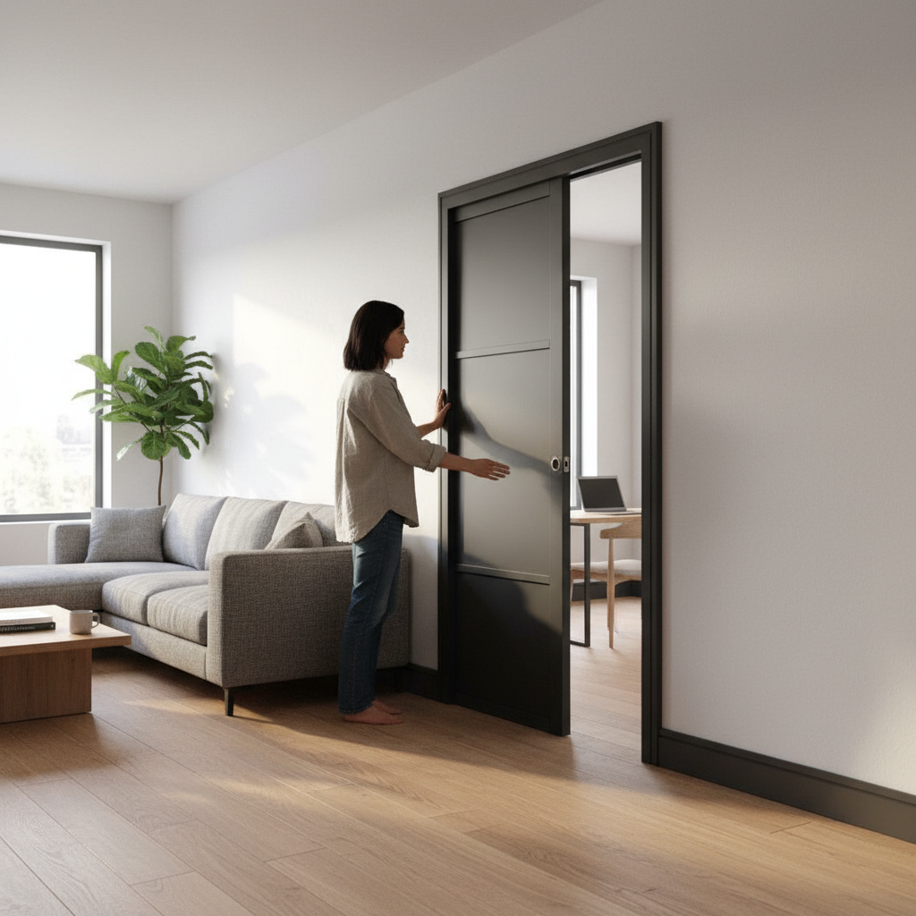 Premium 3 Panel Pocket Door Set with Galvanised Steel Frame and Fully Finished 35mm Thick Door for Modern Interiors