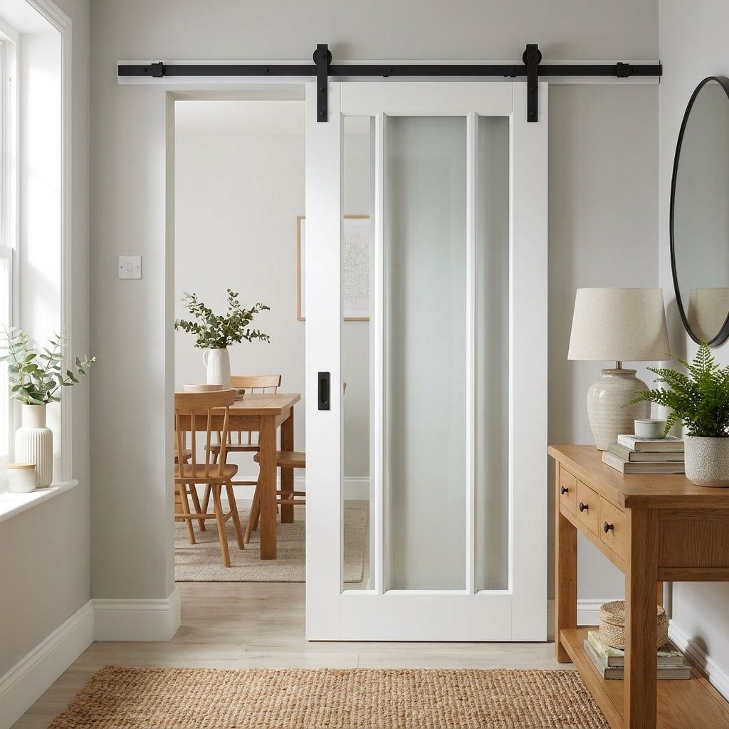 Internal White Sliding Door with 3 Light Clear Glass, Primed Finish