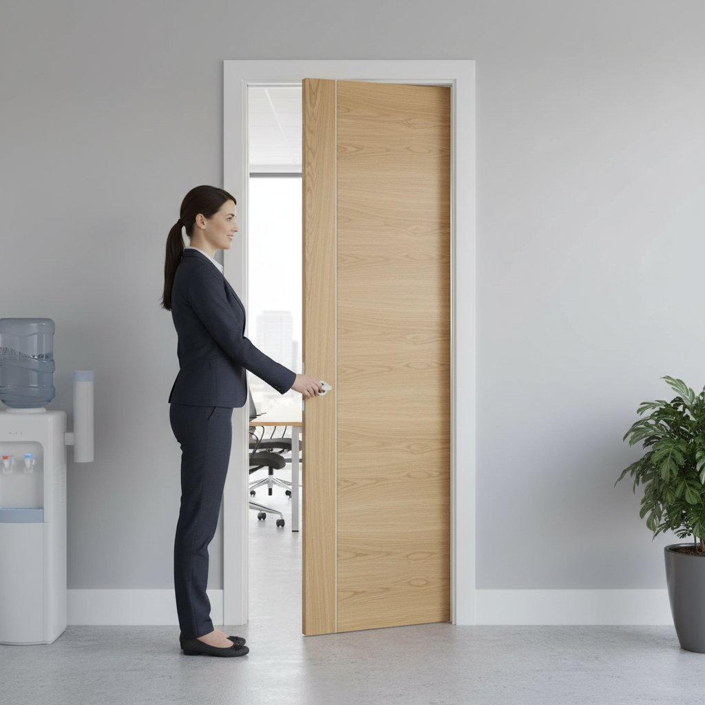 Premium 30 Minutes Fire Rated Pocket Door System with Oak Panel and Galvanised Steel Frame