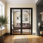 Internal 12 Light Arch French Door, Fully Finished, Jet Black, Softwood Core