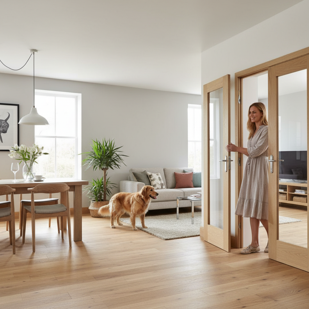 Premium Oak Shaker Pattern 10 Clear Glazed French Doors - Elegant Design, Customizable Finish Options, and Versatile Applications