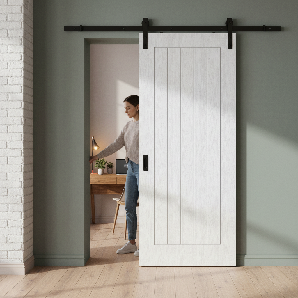 Premium White Moulded Internal Sliding Door with Top Mounted Kit for Modern Elegance - Image 2