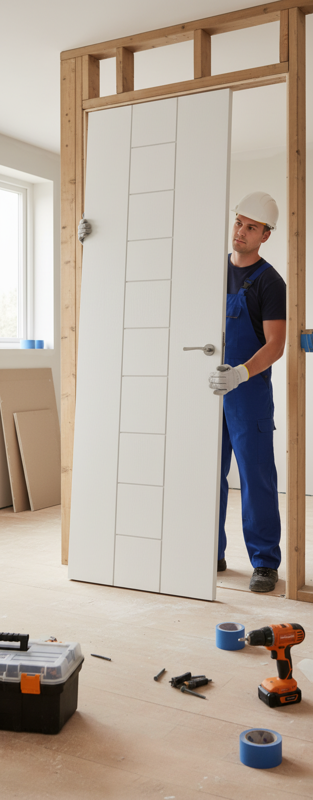 Premium Contemporary White Internal Door with Horizontal and Vertical Grain Panels for Modern Home Design