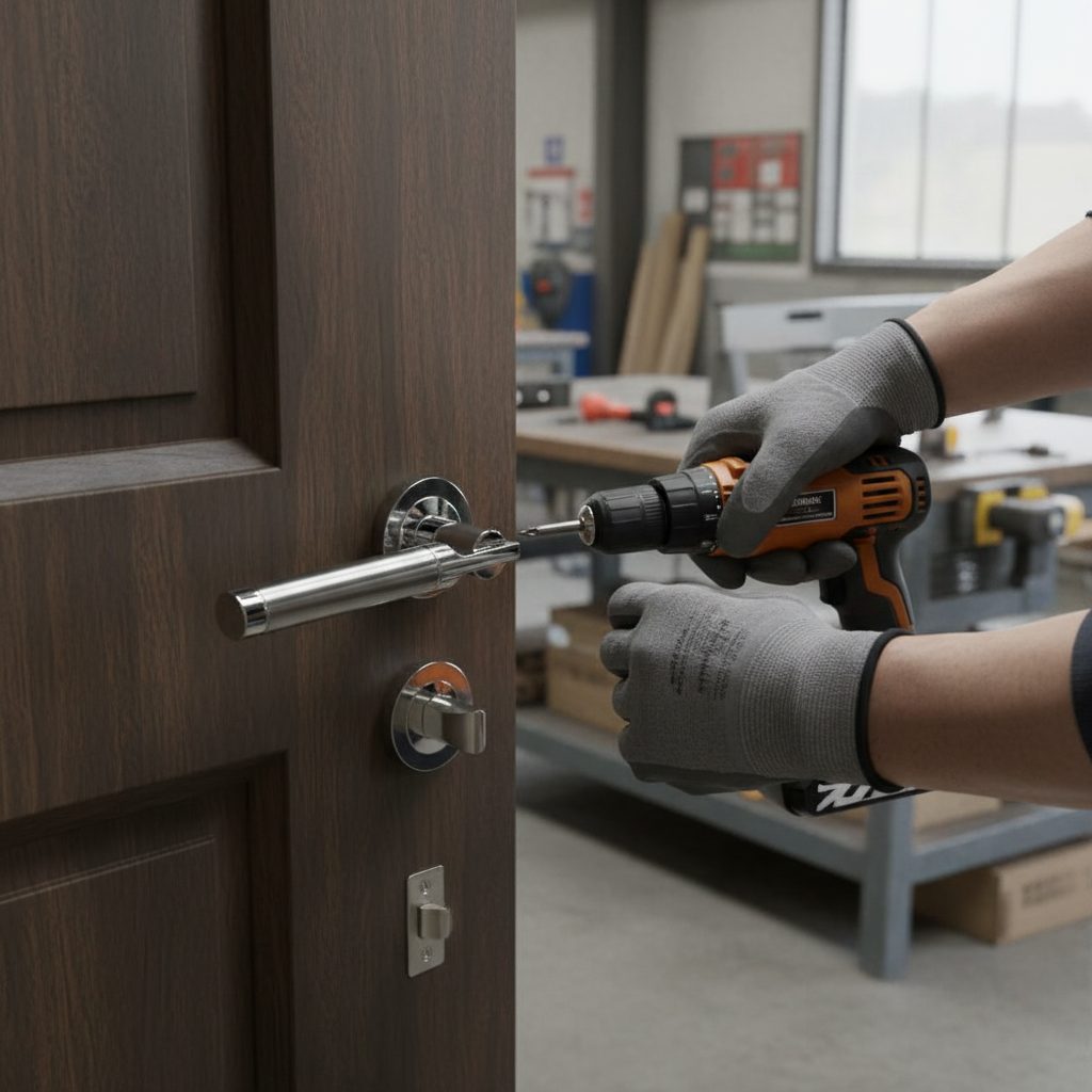 Premium Round Lever Fire Door Handle Set with Satin and Polished Chrome Finish, Includes Hinges and Tubular Latch