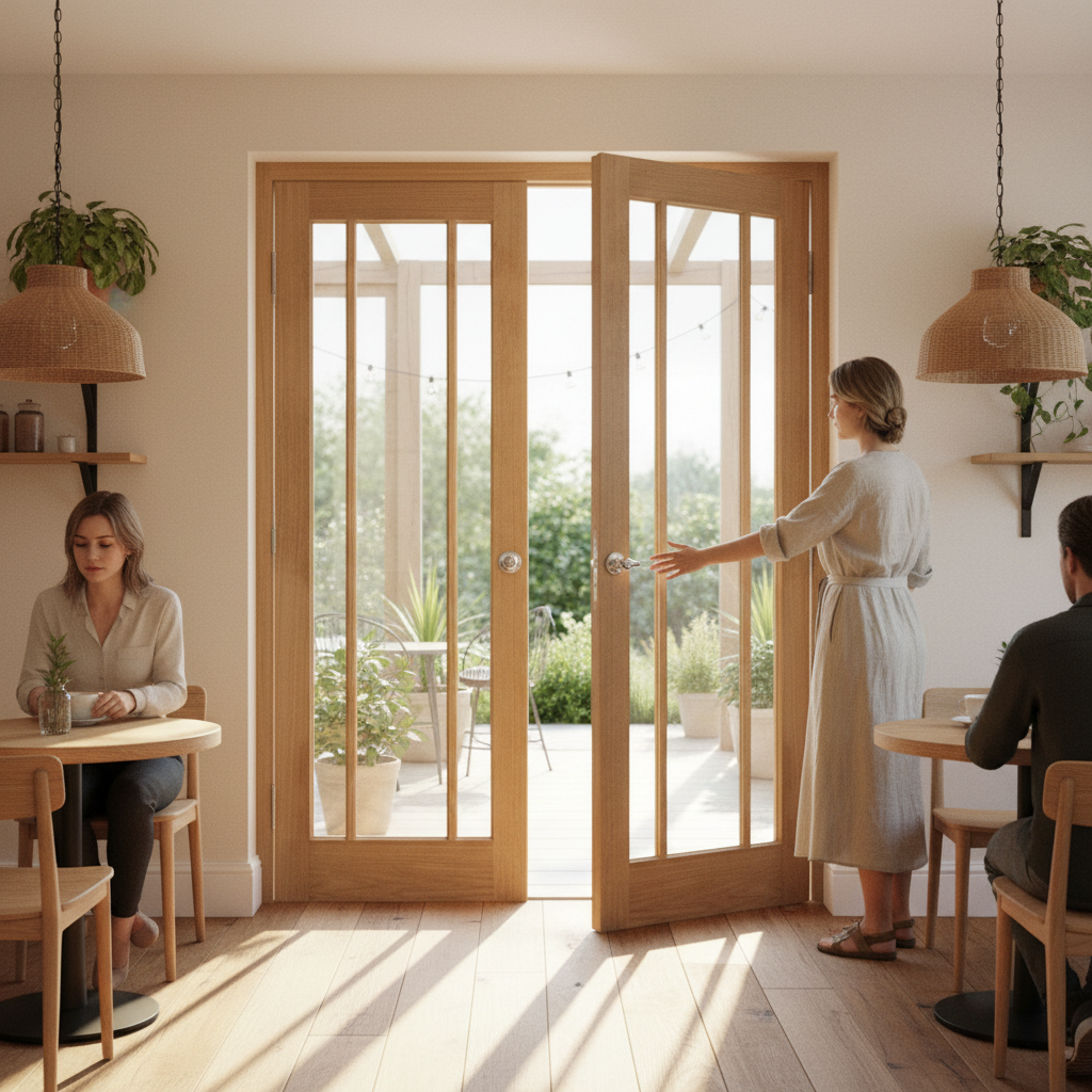 Premium Heavy Duty Oak Glazed French Doors with 3 Light Design and Clear Safety Glass for All Interiors
