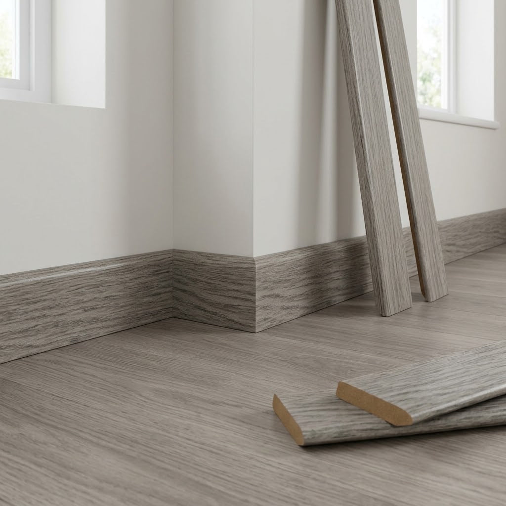 Medium Grey Round Pencil Laminate Skirting Board 2400 x 15 x 95mm