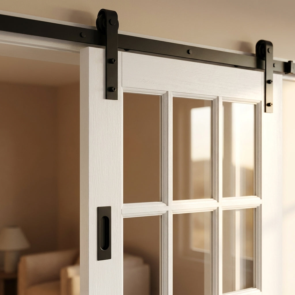 Internal Sliding Door with 15 Light Clear Glass, White Primed, Solid Core - detail view
