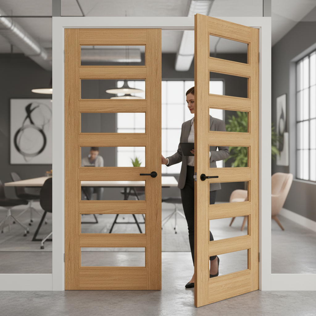 Premium Clear Glazed Oak Door Pair with Solid Core and Toughened Glass for Stylish Interiors
