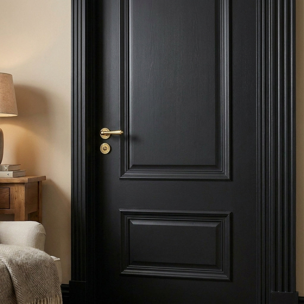 Internal Fire Door, Jet Black, Fully Finished, Mayfair 2 Panel Design - detail view