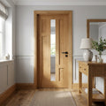 Internal Oak Door Made-to-Measure Fully Finished 4 Panel with Clear Glass