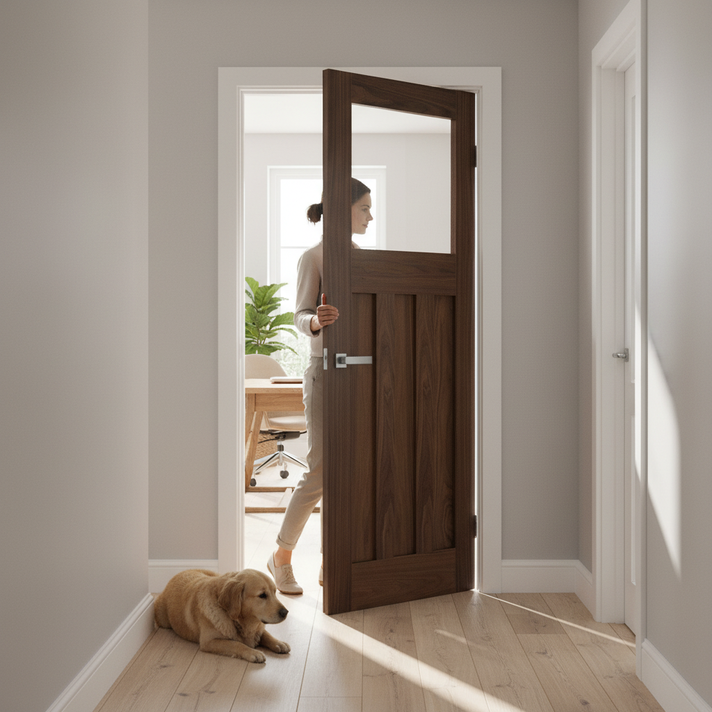 Internal Walnut Clear Glass Door - Fully Finished Design with Solid Engineered Core and Trimmable Edges for Modern...
