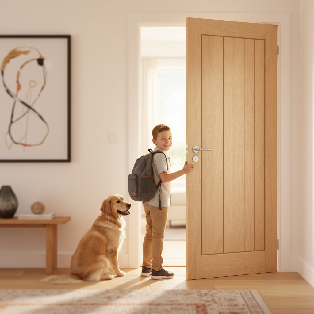 Premium Fully Finished Oak Internal Door with Classic 6-Slat Design and Real Oak Inlays for Strength and Stability