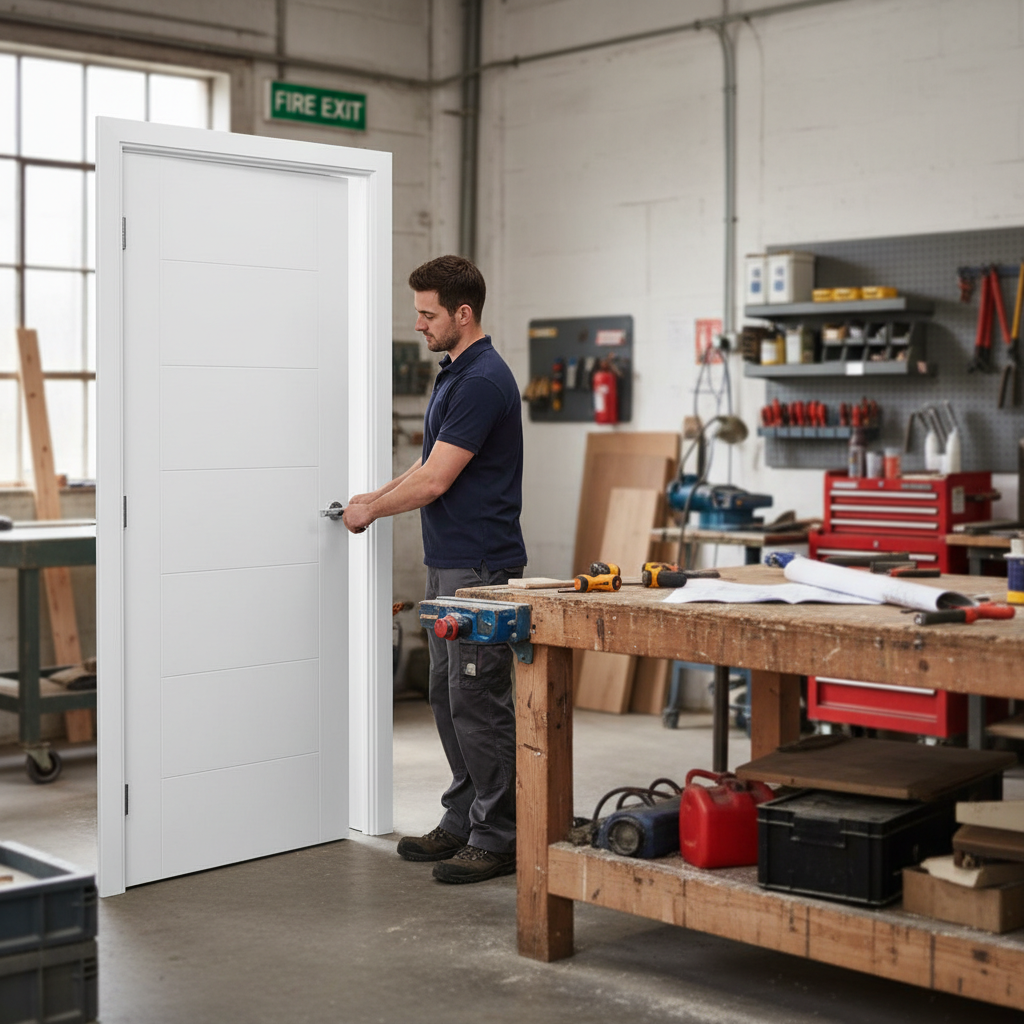 Premium White Fire Door with Stylish Horizontal Panels and 30-Minute Fire Rating for Modern Homes
