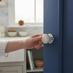 Premium Crackle Midnight Blue Door Knob with Chrome Stem and Rose for Traditional Homes