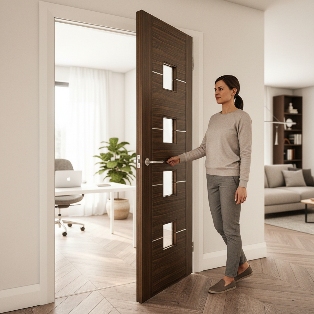 Premium Internal Door with Clear Glass and Aluminium Inlays - Modern Design and 10 Year Guarantee