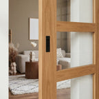Oak Internal Sliding Door Unfinished Shaker 4 Light Clear Glass - detail view