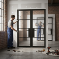 Premium Industrial Style Clear Glazed Door Pair with Solid Engineered Core and Prefinished Black Design