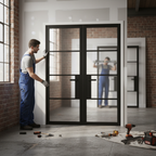 Premium Industrial Style Clear Glazed Door Pair with Solid Engineered Core and Prefinished Black Design
