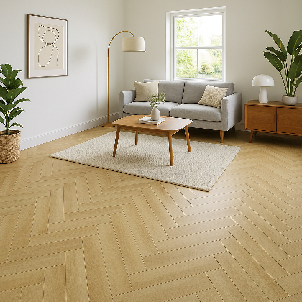 Herringbone LVT Flooring in Vancouver Oak - 5mm Anti-Microbial Rigid Core