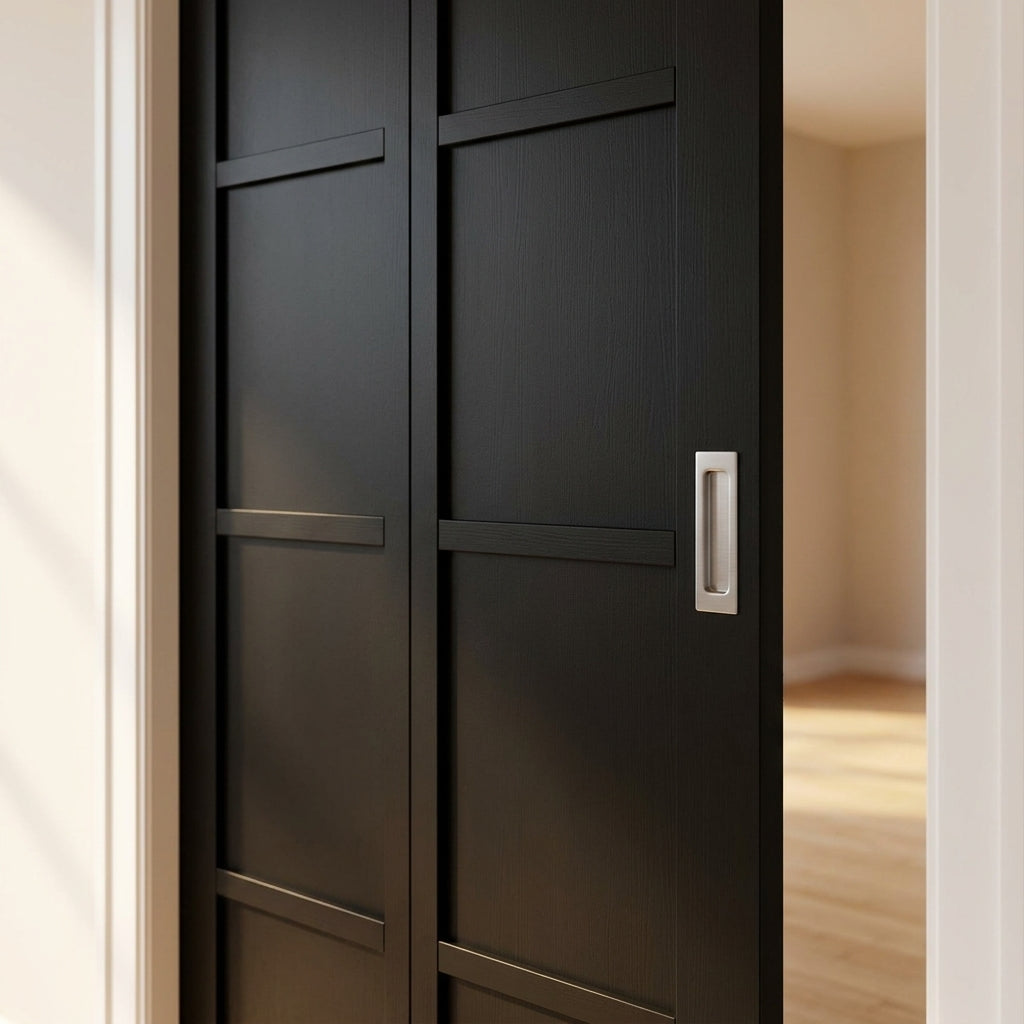 Internal Bi-fold Door, Jet Black, Fully Finished, Solid, 4 Panel Design - detail view