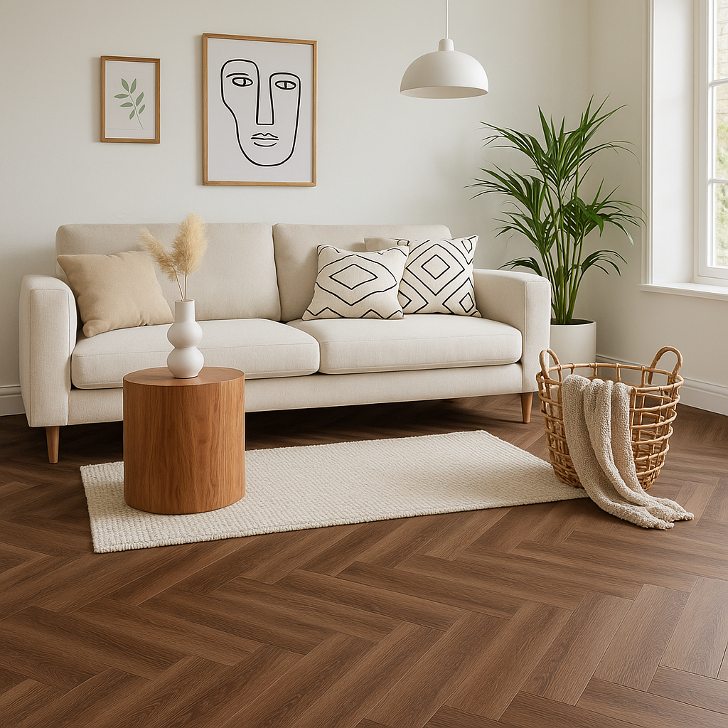 Herringbone Rigid Core LVT Flooring - Dark 5.5mm Lifestyle Finish
