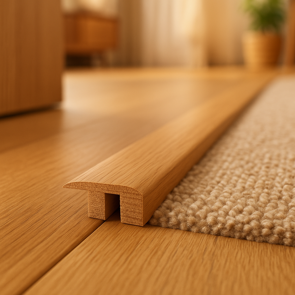900mm Satin Lacquered End Profile Door Bar in Solid Oak - detail view