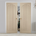 Premium Arched Square Top Double Pocket Door System with Adjustable Frame for Smooth Operation