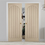 Premium Arched Square Top Double Pocket Door System with Adjustable Frame for Smooth Operation