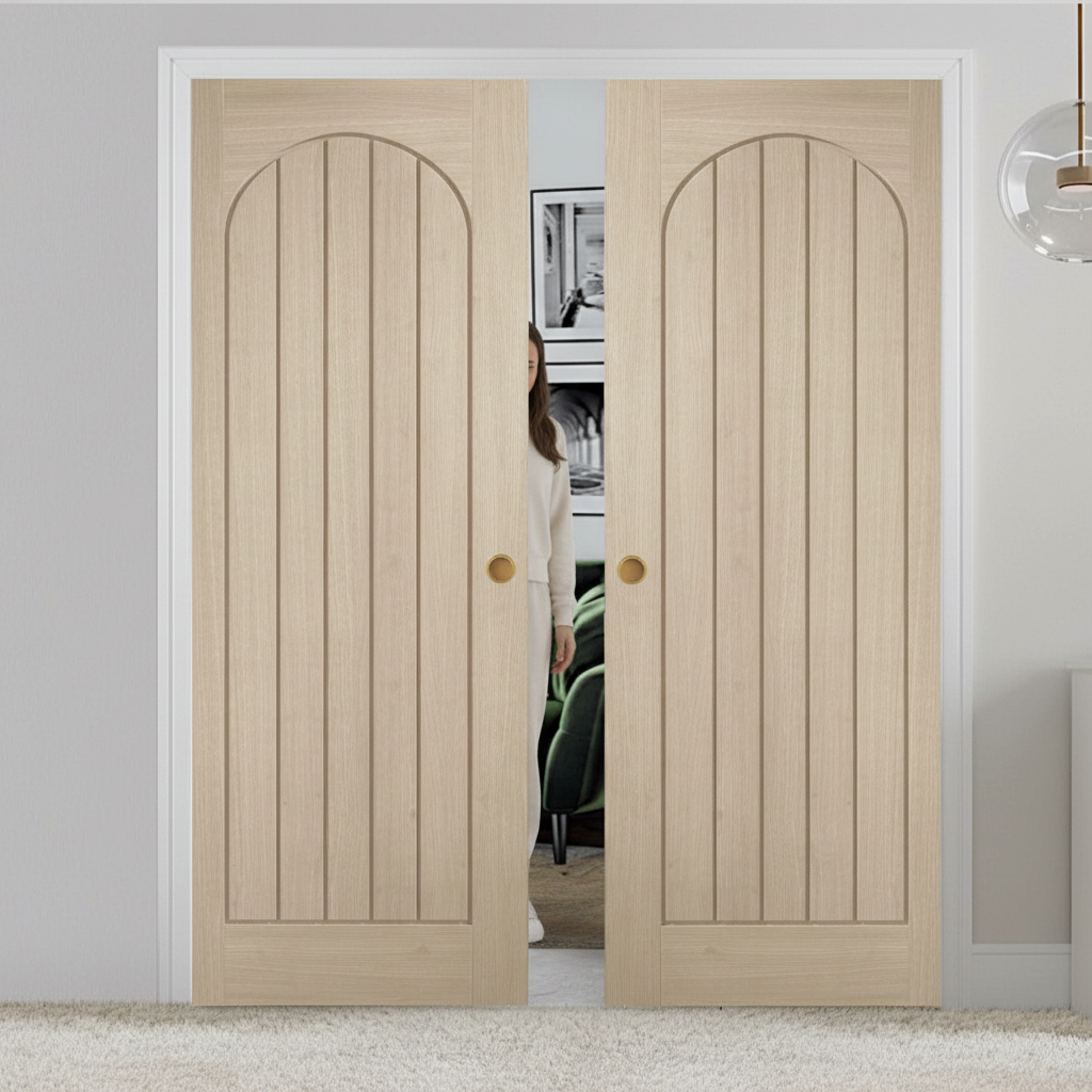 Premium Arched Square Top Double Pocket Door System with Adjustable Frame for Smooth Operation