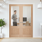 Unfinished Oak 1 Panel 1 Light Glazed Pair Door with Obscure Lined Glass for Elegant Interior Design - Image 2