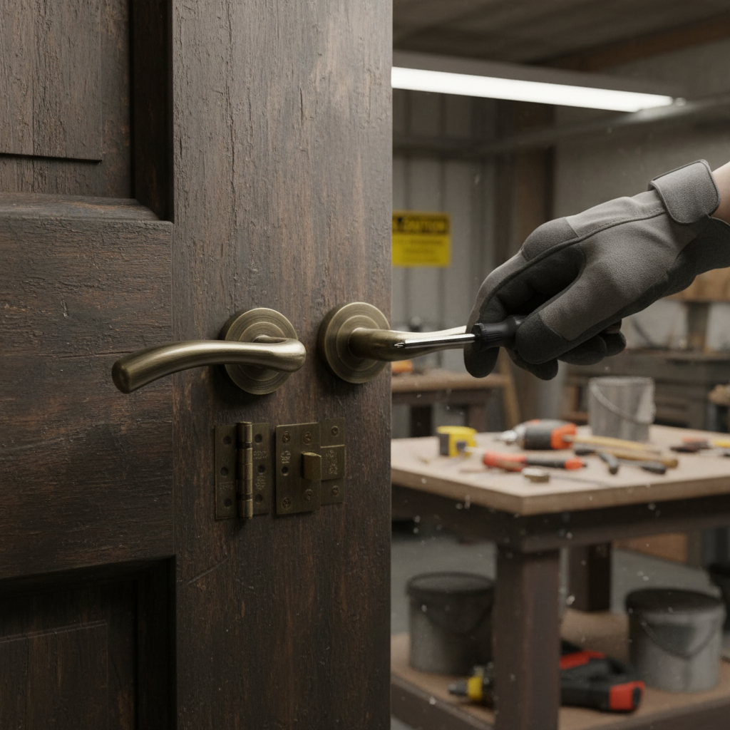 Premium Curved Lever Door Handle Pack with Antique Brass Finish - Complete Set with Hinges and Latch